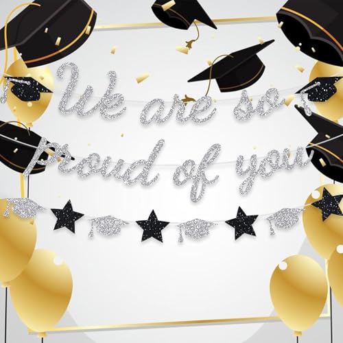 Image of We Are So Proud Of You Banner Graduation Party Decorations Glitter Congratulations Class Grad Ideas Silver