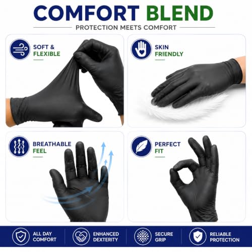 Image of Nitrile Hand Gloves| Medical & Food Grade| Disposable Powder Free for Examination |Blue CE Approved Non Sterile Powder Free, Large Size, Cobalt Blue, Chemical Resistant (L Black)