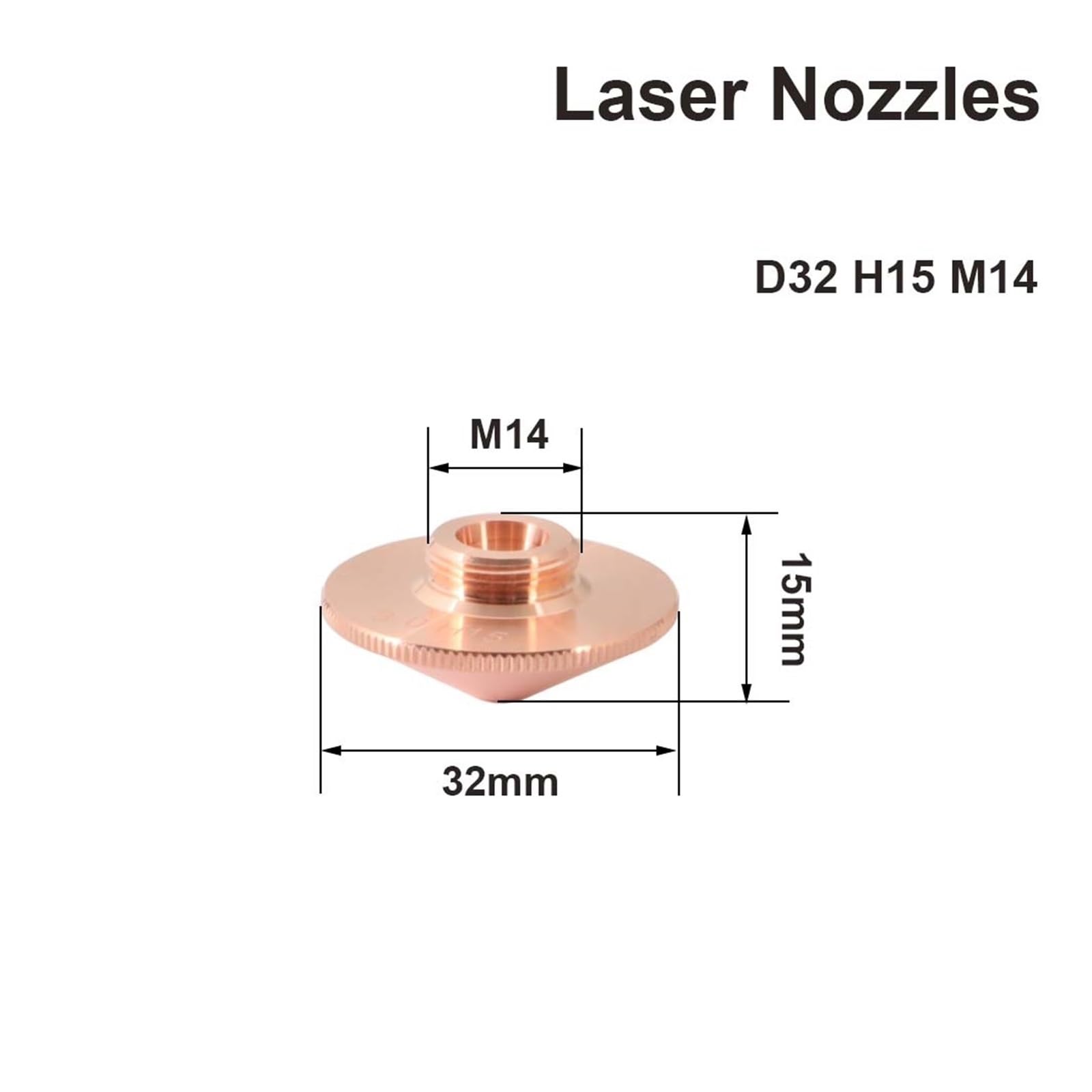 dysza do cięcia laserowego, Pojedyncza podwójna warstwa o średnicy 32 mm i kalibrze M14 0,8-5, do maszyny cięcia włókien(0.8mm,Single Layer)