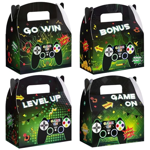 WERNNSAI 12 Pack Game Party Boxes - Gamer Party Decorations Green Black Gaming Gifts Bags Game On Level Up Birthday Supplies for Baby Shower Graduation Parties Decorations