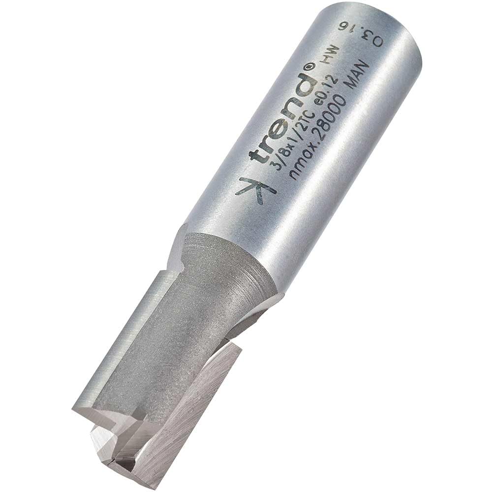 Trend Silver Professional Straight Two Flute Router Cutter, 1/2 Inch Shank, 12Mm Cut Diameter, Tungsten Carbide Tipped, 3/8X1/2Tc