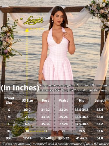 Image of ChiaoLezhee Deep V Neck Dress, Halter Maxi Dresses, Vacation Date Night, Sexy for Women Corset Flowy Wedding Guest Drop Waist