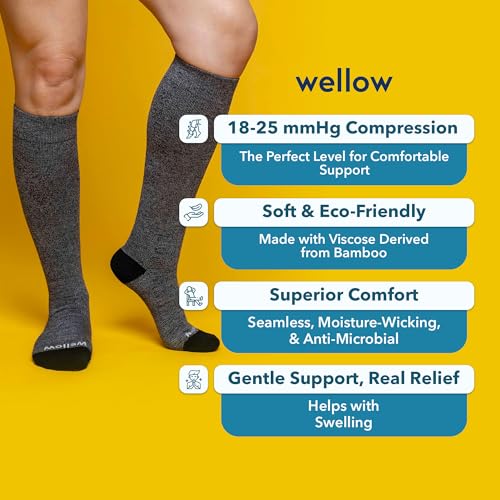 Image of Wellow Knee High Compression Socks for Men & Women, 18-25 mmHg, Bamboo Viscose, Swelling Relief