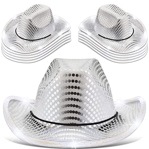 Image of Kigeli 10 Pcs Lights LED Cowboy Hat for Adult LED Flashing Hat for Western Cowboy Women Men Role Play