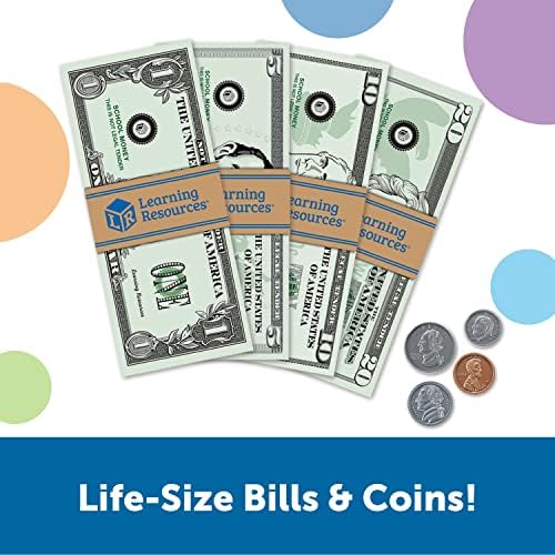 Learning Resources Pretend & Play Money - Kids Cash Register, Dollars, Pretend Classroom Play Sets for Kids, Toy Currency, Toy Dollar Bills