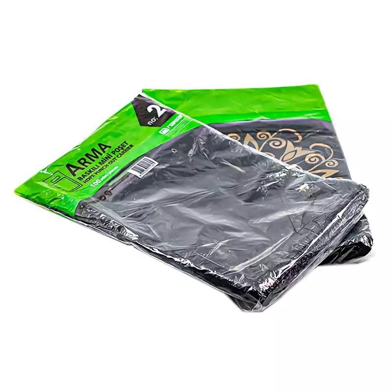 Arma Baskılı Mini Blok Poşet Torba - No : 2-25x37 Cm. - Siyah - 100 Adetlik 1 Paket