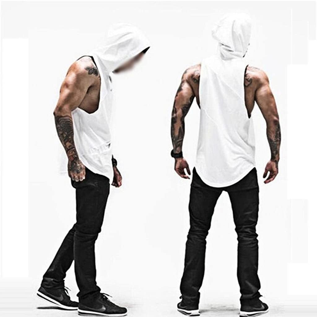 Solid Sleeveless Shirt with Hoody Patchwork Gym Clothing Fitness Men Bodybuilding Stringer Tank Tops Hoodies Singlets