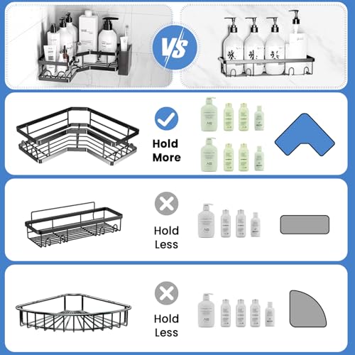 PKBD Corner Shower Caddy 3 Pack,Bathroom Storage No Drilling,shower storage with Soap Holder&Hooks&Toothpaste Holders,Bathroom or Kitchen,Rustproof Stainless Steel suction bathroom accessories,Black - Cosy Home Interiors PKBD Corner Shower Caddy 3 Pack,Bathroom Storage No Drilling,shower storage with Soap Holder&Hooks&Toothpaste Holders,Bathroom or Kitchen,Rustproof Stainless Steel suction bathroom accessories,Black - Image 6