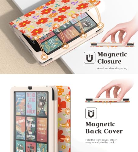 Image of MoKo Case for 7 inch /6.8 inch Kindle Paperwhite(12th /11th Gen-2024 /2021) and Kindle Colorsoft Signature Edition, Slim PU Shell Cover Case with Auto-Wake /Sleep for Kindle Paperwhite 2024, Colorful Flowers