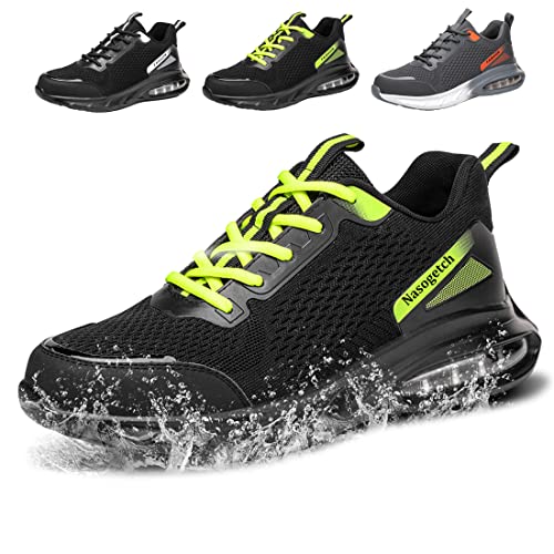 Fadezar Sicherheitsschuhe Herren Damen Wasserdicht Arbeitsschuhe Herren Leicht Atmungsaktiv Stahlkappenschuh Sportlich rutschfest Arbeitsturnschuhe Grün EU 43