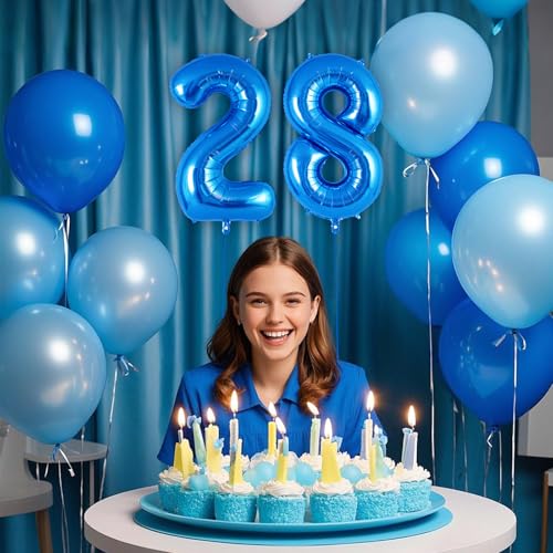 Image of 20 Pcs 16 Inch Blue Number 0-9 balloons, Number Foil Balloons, Small Mylar Numbers Balloon Custom Digital Balloons for Birthday Aniversary Baby Shower Party Decorations Supplies (Blue 2 Set)