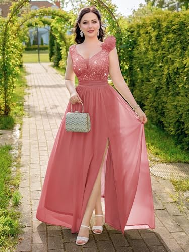 Image of Miusol Women's Vintage V-Neck Sequined Split Formal Evening Maxi Dress