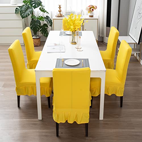 Image of HOKIPO Stretchable Dining Chair Frill Cover Set of 4 Washable Slip Covers (AR-4092-D5*4), Polyester Blend
