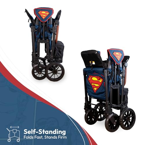 Image of WONDERFOLD W2 Luxe Pro Special Edition Superman Stroller Wagon (2 Seater) - Collapsible Wagon Stroller with Seats with 5-Point Harnesses, Easy Access Zipper Door, and Removable Sun Canopy