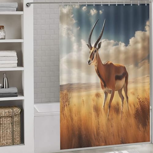 Rideau de douche antilope polyester anti-moisissure lavable pour baignoire salle de bains - 2