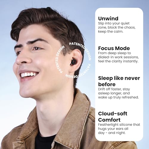 Image of Zenz Unwind Pro Ear Plugs for Sleeping, Soft Silicone Reusable Earplugs for Snoring, Yoga, Reading, Focus & Travel, 35dB Noise Reduction, 4 Sizes XS /S /M /L, Secure Fit with Case (Onyx Black, One Size)