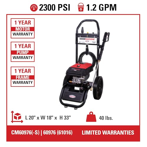 Simpson Cleaning 2300 PSI Electric Pressure Washer, 1.2 GPM Power Washer for Residential Use, 25-Foot Flexible Hose, Clean Machine, 49-State (61016)