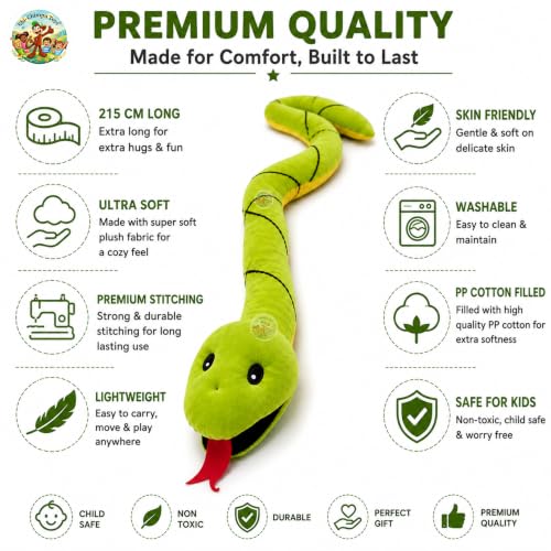 Image of Giant Snake Soft Toy 215 CM Plush Stuffed Snake Toy | Ultra Soft Animal Plush | Long Cuddly Snake Pillow for Kids, Boys, Girls & Adults | Washable Decorative Plush Gift