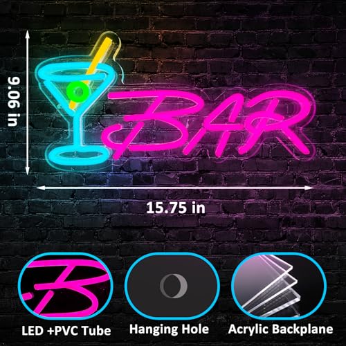 Image of Bar Neon Sign Neon Bar Signs for Home Bar LED Lights up Beer Signs for Party Wall Decor Man Cave Neon Light for Bar Pub Restaurant Christmas Gift, LED Business Bar Signs