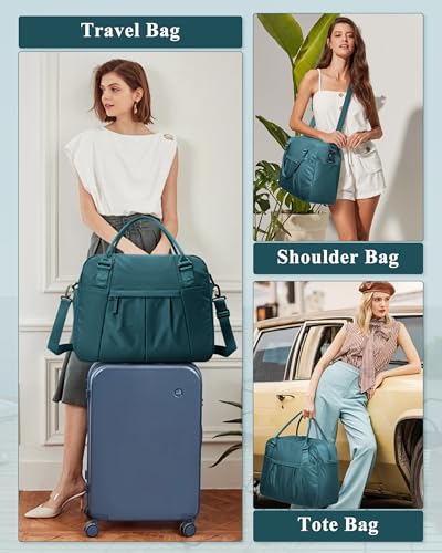 Image of Weekender Travel Bag for Women & Men - Personal Item with Shoes Compartment, Carry-On for Airplanes, Overnight & Gym Bag - Peacock Blue