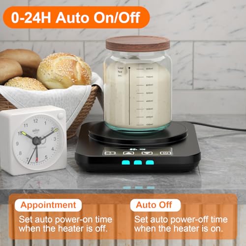 Image of Sourdough Starter Warmer Mat - 24H Timer - Precise 1F Thermostat Control (70-110F) - Smart Memory Warming On /Off - Warming Heating Pad for Sour Dough Starter (Black)