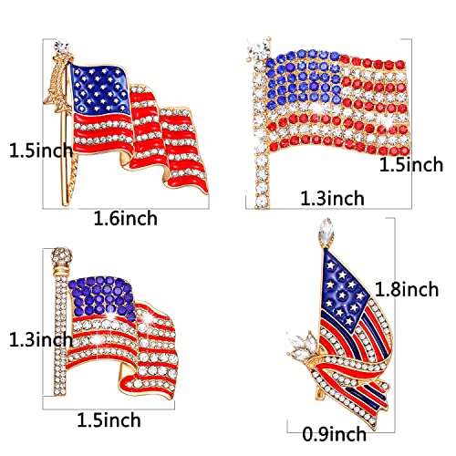 Image of American Flag Brooches 4 th of July Patriotic Red White Blue Rhinestone USA Letter Cross Eagle Map Heart Ribbon Brooch Pin Bulk Vintage Fourth of July Celebrate Independence Day Lapel Pins for Women Men