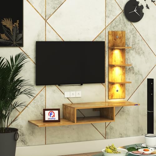 Image of Thomas Engineered Wood LED Light TV Unit Wall Mounted TV Unit Wall TV Stand TV Cabinet for Living Room, Set Top Box Stand - GiantWood (D.I.Y - Do-It-Yourself) Ideal for Up to 43 inch Inches