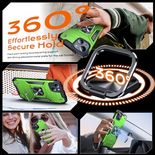 Image of Anqrp Heavy Duty Case for iPhone 15 Case with Enhanced Ring Holder Grip Stand, Military Grade Shockproof Rugged Drop Protective Silicone Hard Slim iPhone 15 Phone Case Cover,Spring Grass