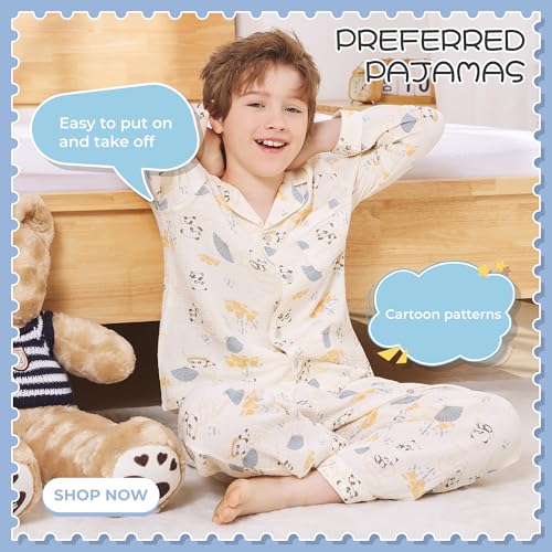2 Pack Boys 100% Cotton Pajamas Set Kids Button Down Pjs Soft Long Sleeve Sleepwear 2T-10 Years4