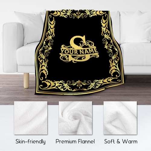 Custom Blanket with Name, Initial Throws Gift for Boys, Soft Anniversary Birthday Gifts for Him, Cozy Flannel Throw Blankets for Bed Travel, 50x60 Inches