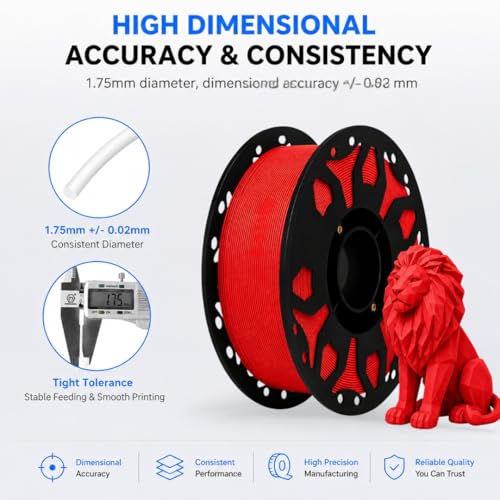 Image of FILAMONT PLA+ 3D Printer Filament 1.75mm, High Strength & Low Warp Printing Material, Dimensional Accuracy ±0.02mm, Vacuum Sealed with Desiccant, 1kg Spool (Red)