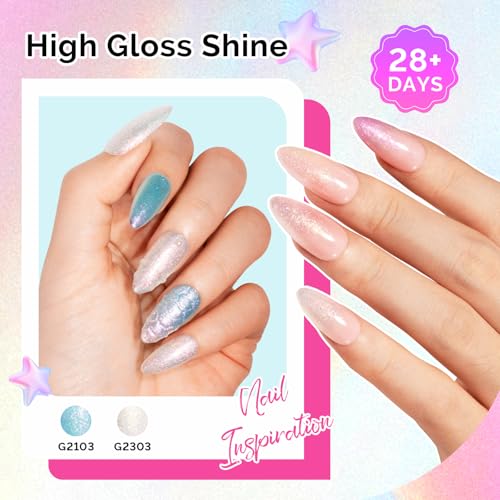 Image of MelodySusie 7.5ML Glitter Gel Nail Polish Set, 6 Colors Aurora White Sparkle Gel Polish Kit Aurora Blue Pink Shimmer Gel Polish Gifts for Women Nail Art Manicure Salon DIY Nail Design at Home