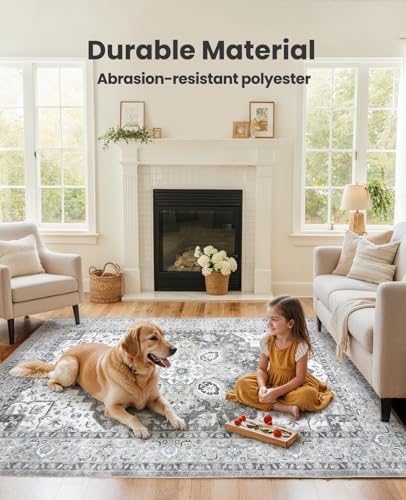 AMADA HOMEFURNISHING 5x7 Area Rugs, Washable Living Room Rug Low-Profile with Non-Slip Backing & Durable Edge Binding, Vintage 5x7 Rugs for Living Room, Bedroom, Dinning Room - Image 3