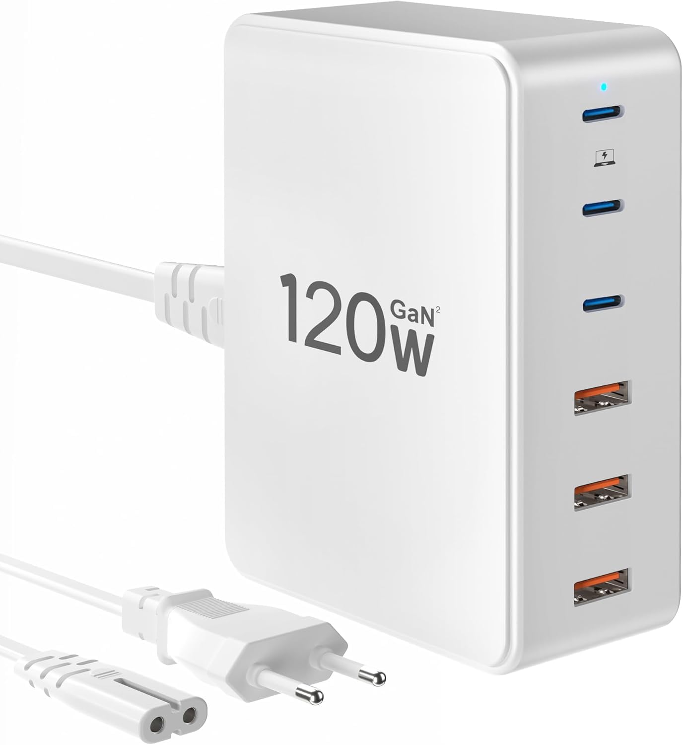Caricatore USB C, 120W GaN 6-Port Stazione di Ricarica USB C, Stazione di Ricarica Rapida per Più Dispositivi, Stazione di Ricarica da Comodino, Hub di USB per MacBook, Laptop, i Phone, i Pad, Samsung