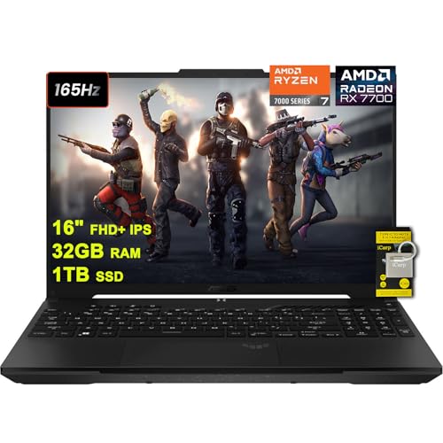 Asus TUF Gaming A16 Laptop 16" FHD+ 165Hz 7ms 100% sRGB AMD Octa-core Ryzen 7 7735HS 32GB RAM 1TB SSD Radeon RX 7700S 8GB (>RTX4060) Retroilluminato USB-C USB4 Ricarica rapida Win11 w/ICP Accessorio - Notebook