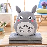 MIAOOWA Official Store 3 En 1 Multifunción Totoro Felpa Tirar Almohada con Manta Totoro Mano Caliente Cojín Bebé Niños Siesta Manta Anime Figura Juguete 100cm x 90cm Dragon Cat Doll Three-in-One