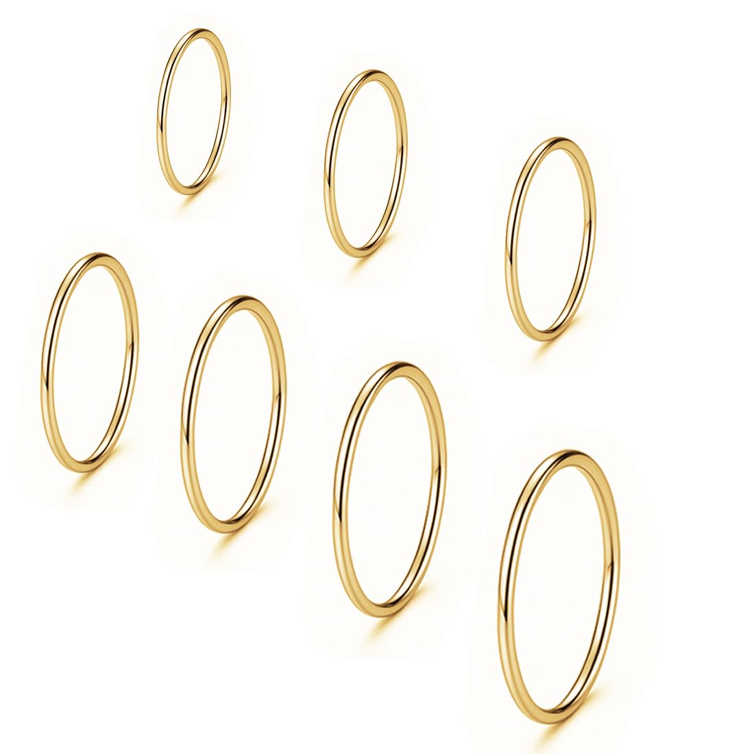 7 Pezzi Anelli Impilabili In Acciaio Inox Da Donna, Thin Plain Band Rings Stackable Knuckle Rings, Comfort-Fit 3/4/5/6/7/8/9-D'oro