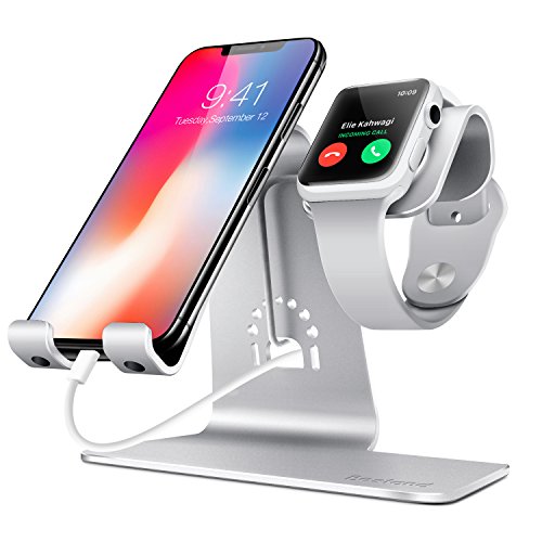 Bestand 2 in 1 Apple iwatch Charging Stand Holder& Phone Desktop Tablet Dock for Apple Watch/iPhone X/8Plus/8/7 Plus/iPad(Upscale Silver)