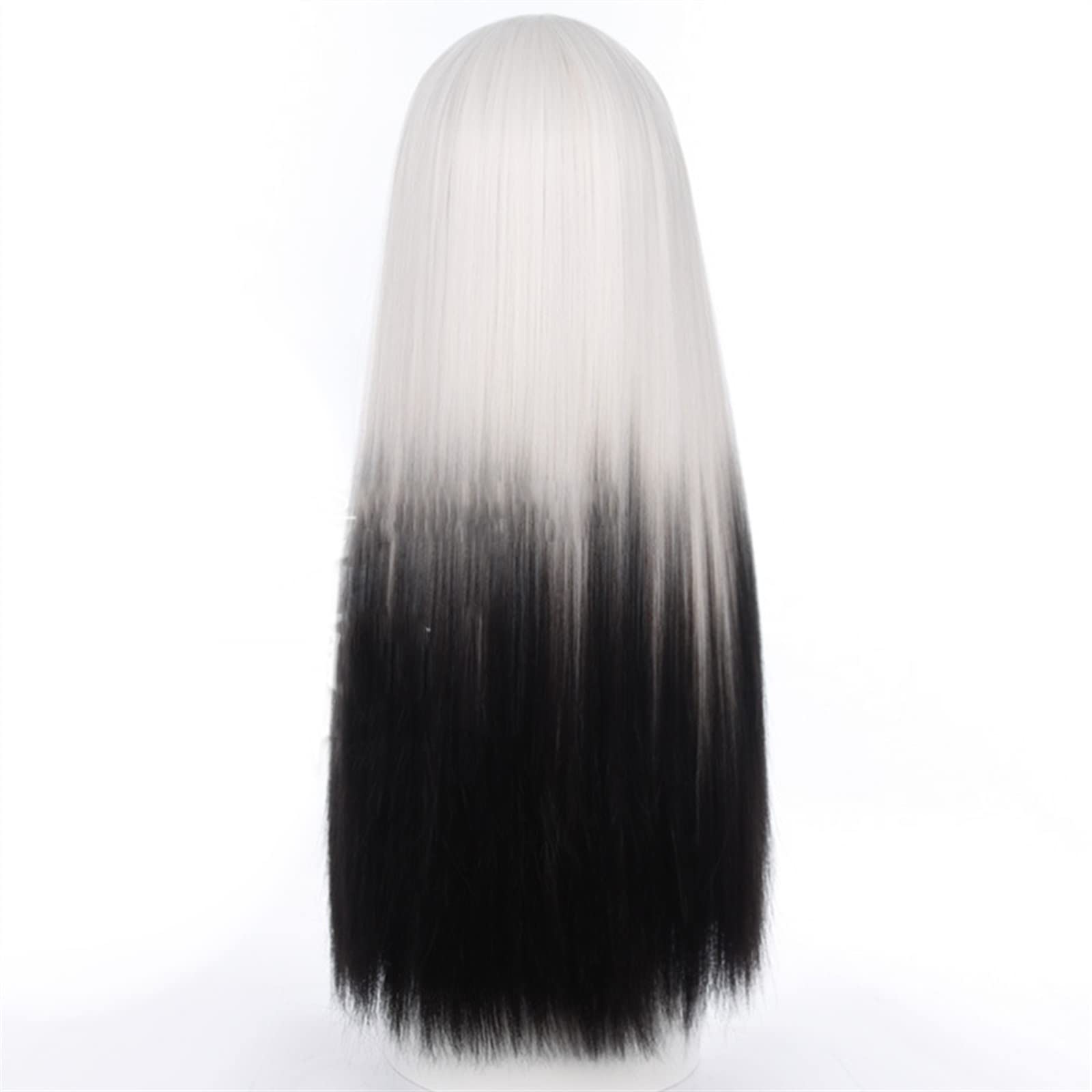 Peruki z koronką falową Biała gradientowa czarna peruka z schludną grzywką, 68cm długa prosta peruka z grzywką, naturalny syntetyczny Party przebranie na karnawał peruka na Halloween Peruki z naturaln
