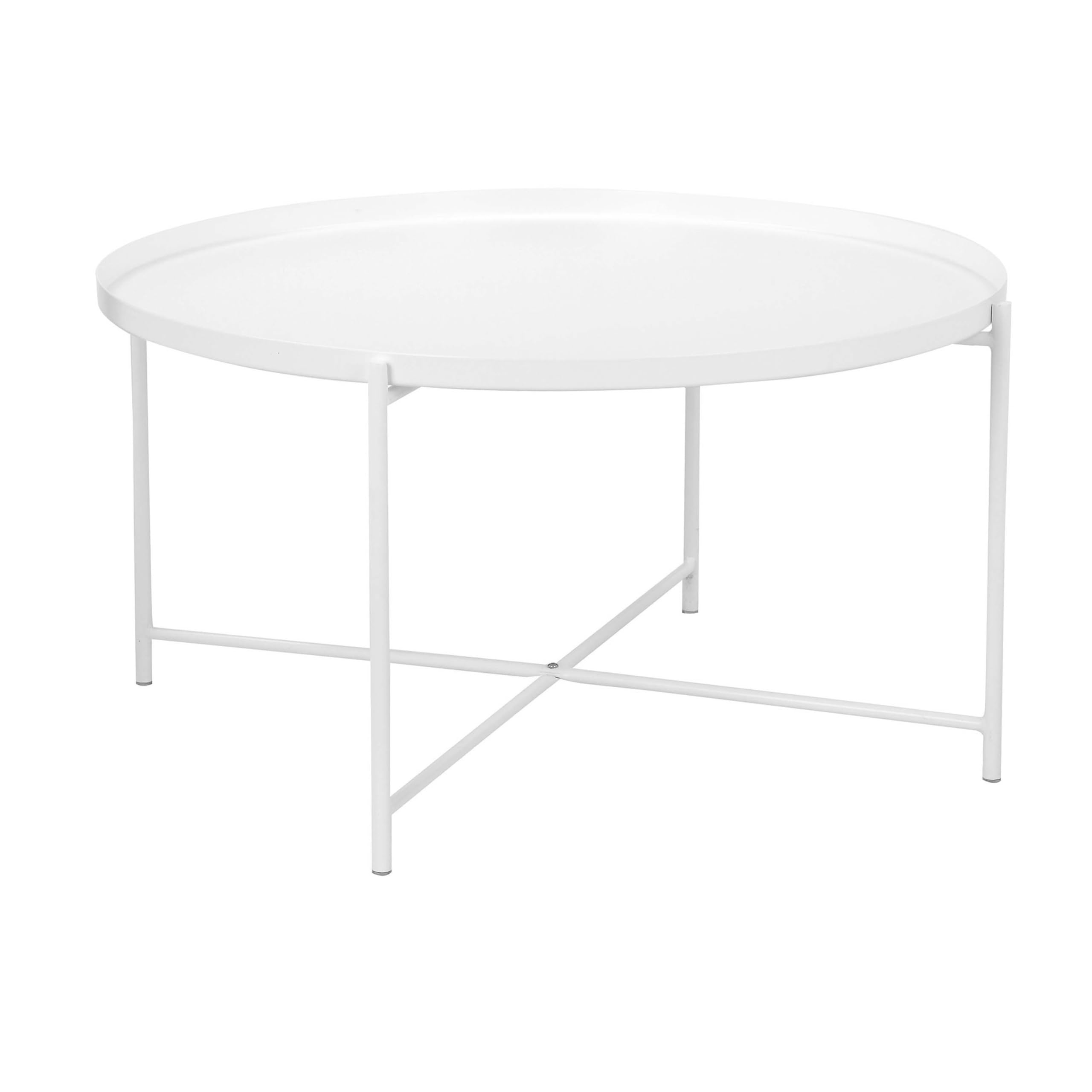Benjara Ely 33 Inch Coffee Table, Round Top with Cross Base, White Metal Finish