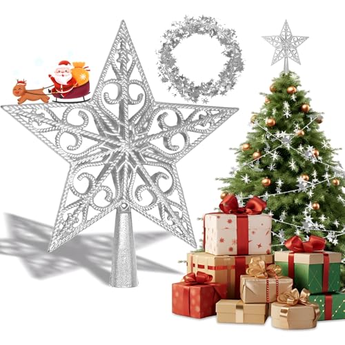 Weihnachtsbaumspitze Stern Silber – Glitzer Weihnachtsbaum Spitze...