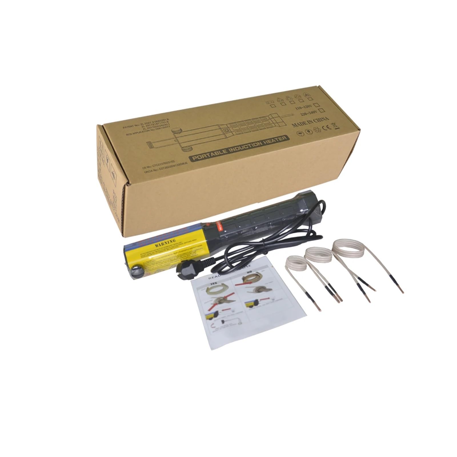 GRASKY Magnetische inductieverwarmer, 1000 W, magnetische inductieverwarming, 220 V, inductieverwarming, vlamloze inductieverwarmer, set voor auto, vlamloze autowerkplaats, 10 spoelen