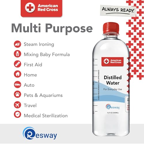 Image of Resway American Red Cross Purified Distilled Water Bottles for Baby Formula, Humidifiers, Aquarium Care & General Multi-Use, Travel Size Distilled Bottled Water, For Everyday Use 16.9 oz (24 Pack)
