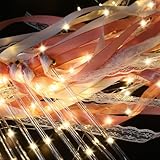 24 PCS Light up Wands for Wedding, Wedding Sparklers with 3 Colorful Flashing Modes, LED Silk Fairy Wands with Bells for Wedding Send Off, Concert, Festival Decorations (Pink)