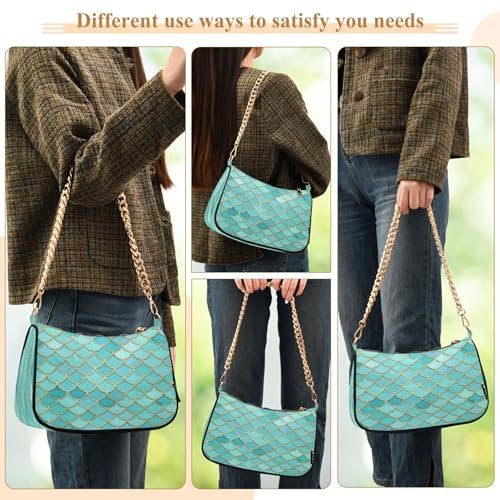 Bolso hobo retro con estampado de escamas de sirena azul miniatura 6