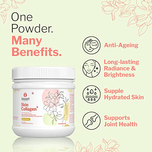 Image of Inaari Collagen Supplements For Women|Japanese Marine Collagen Type 1 & 3 Powder|Contains Glutathione,Vitamin C & E For Glowing Skin|Lime Flavor|200 grams
