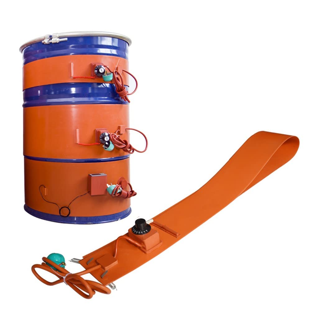 AYUWQZX silicone drum heater with adjustable thermostat, Oil Drum Silicone Heater Belt 220V/110V 30-130°C 20L-200L(Knob,20L 860x200 800W)