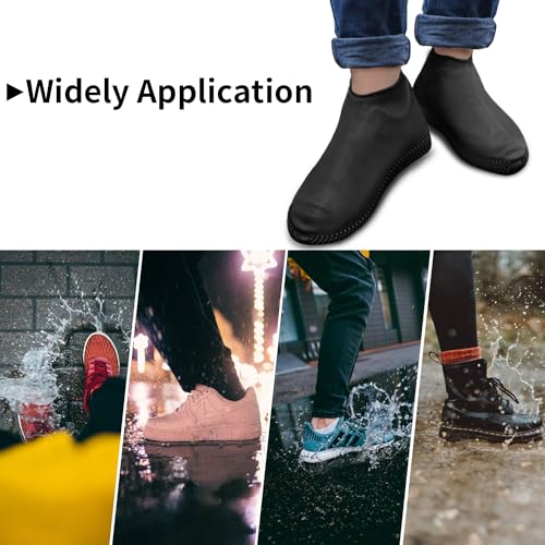 Image of Waterproof Shoe Covers - Upgrade Silicone Rain Shoe Covers Reusable Non-Slip Washable for Rainy and Snowy Outdoors Garden etc, Rain Boots for Men Women Kid (Large, Black)