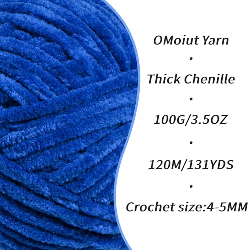 Image of 3 Pack Royal Blue Fluffy Velvet Yarn for Crocheting, Chunky Chenille Baby Blanket Yarn for Crocheting, Soft Fuzzy Puzzle Yarn for Knitting, (100g /3.53oz Each) Bulky Thick Amigurumi Crochet Yarns