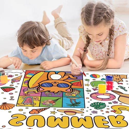 Image of OHOME Summer Giant Coloring Poster /Tablecloth - Summer Toys | 30 x 72 Inches Jumbo Coloring Banner - Kids Crafts Activities Games Decor Party Favors Birthday Decorations for Classroom School